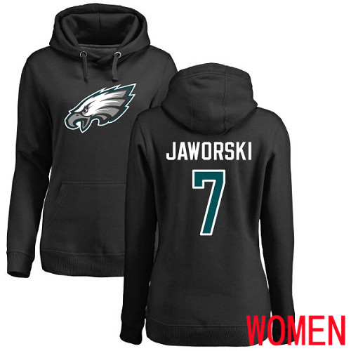 Women Philadelphia Eagles #7 Ron Jaworski Black Name and Number Logo NFL Pullover Hoodie Sweatshirts